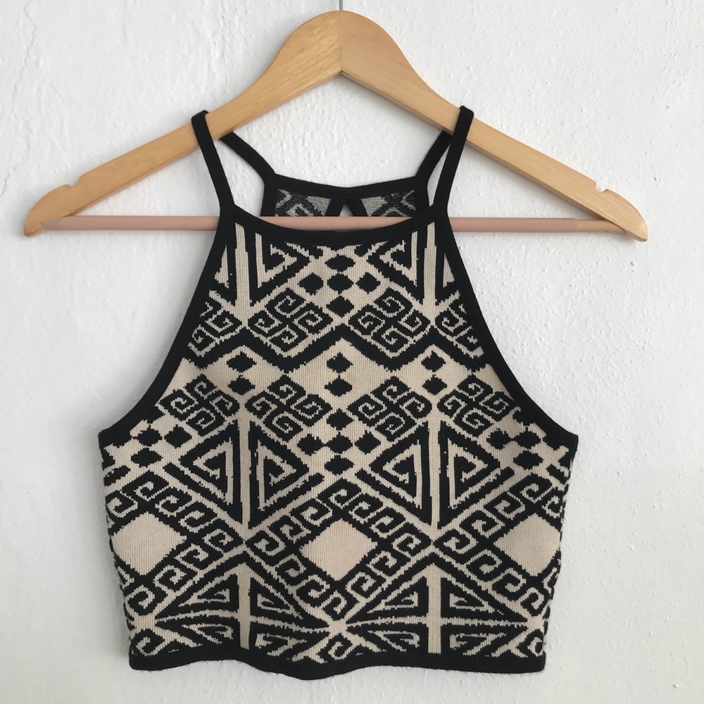 Tribal print sleeveless crop top